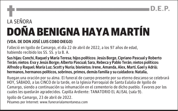 DOÑA BENIGNA HAYA MARTÍN