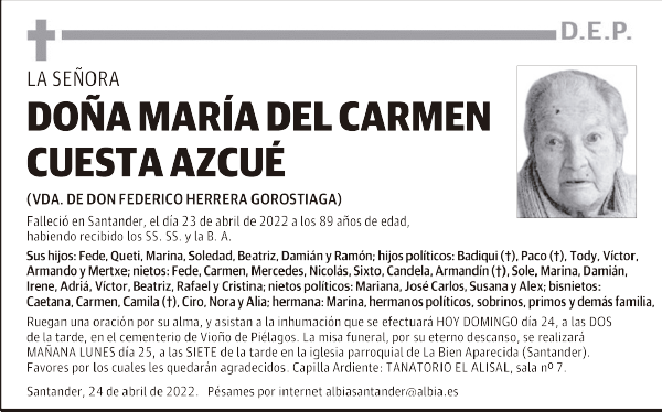 DOÑA MARÍA DEL CARMEN CUESTA AZCUÉ