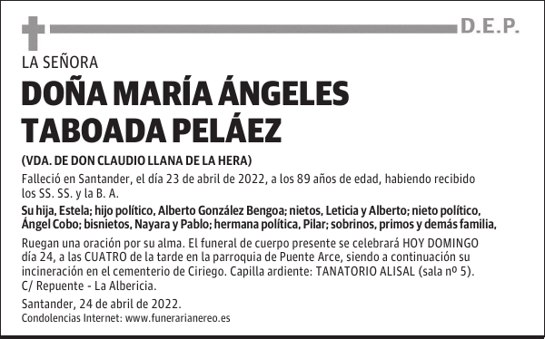 DOÑA MARÍA ÁNGELES TABOADA PELÁEZ