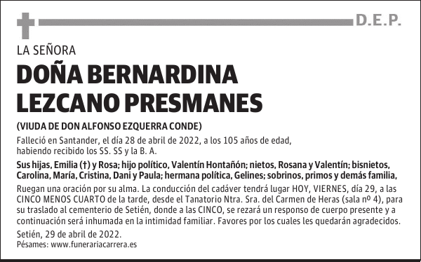 DOÑA BERNARDINA LEZCANO PRESMANES