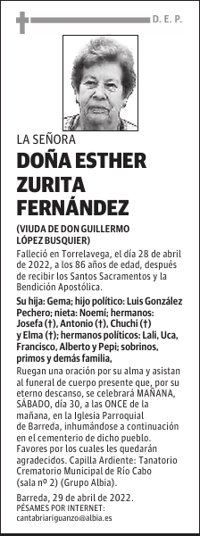 DOÑA ESTHER ZURITA FERNÁNDEZ