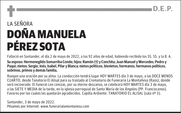 DOÑA MANUELA PÉREZ SOTA