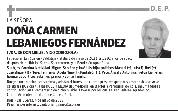 DOÑA CARMEN LEBANIEGOS FERNÁNDEZ