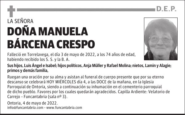 DOÑA MANUELA BÁRCENA CRESPO