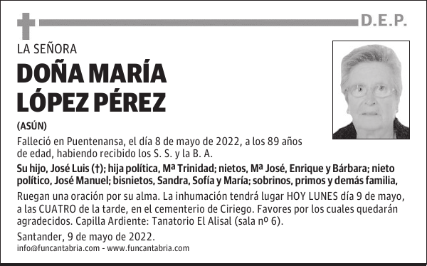 DOÑA MARÍA LÓPEZ PÉREZ