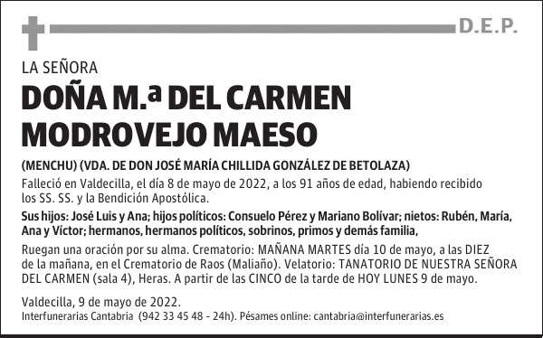 DOÑA Mª DEL CARMEN MODROVEJO MAESO