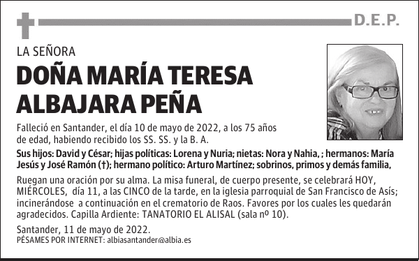 DOÑA MARÍA TERESA ALBAJARA PEÑA
