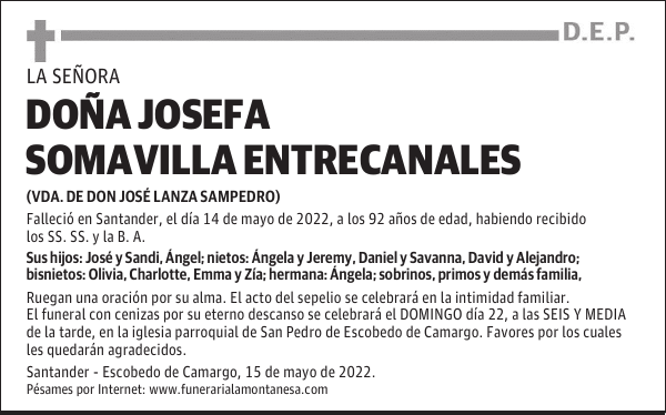 DOÑA JOSEFA SOMAVILLA ENTRECANALES