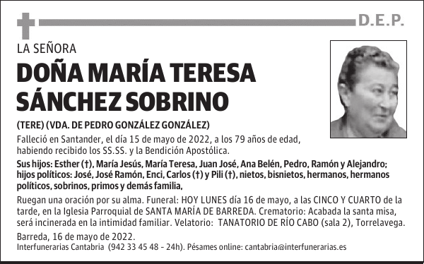 DOÑA MARÍA TERESA SÁNCHEZ SOBRINO