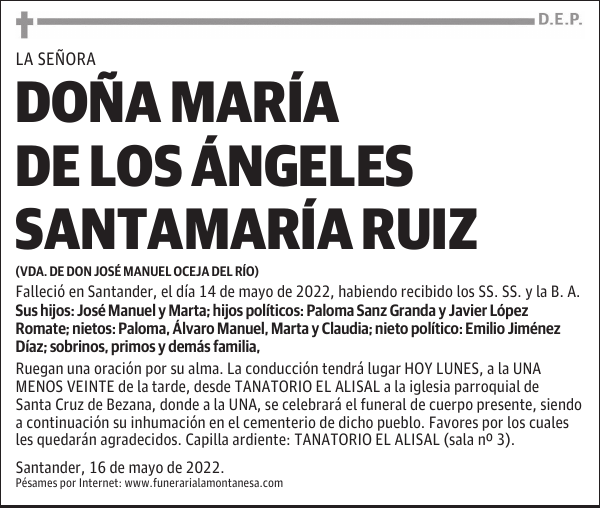 DOÑA MARÍA DE LOS ÁNGELES SANTAMARÍA RUIZ