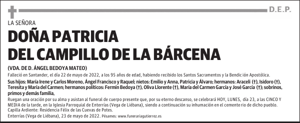 DOÑA PATRICIA DEL CAMPILLO DE LA BARCENA