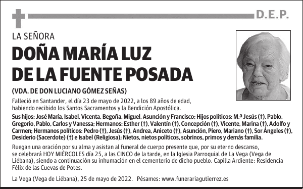 DOÑA MARÍA LUZ DE LA FUENTE POSADA