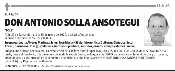 DON ANTONIO SOLLA ANSOTEGUI