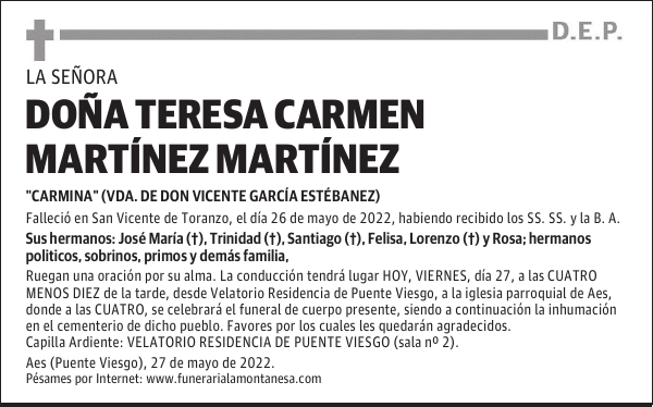 DOÑA TERESA CARMEN MARTÍNEZ MARTÍNEZ