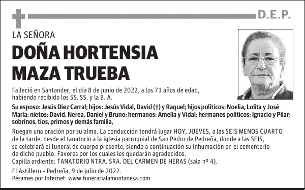 DOÑA HORTENSIA MAZA TRUEBA