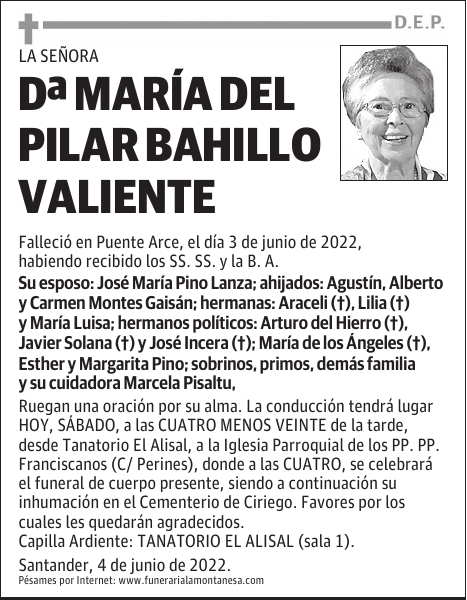 DOÑA MARÍA DEL PILAR BAHILLO VALIENTE
