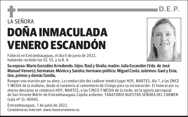 DOÑA INMACULADA VENERO ESCANDÓN
