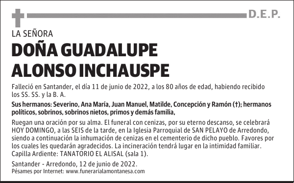 DOÑA GUADALUPE ALONSO INCHAUSPE