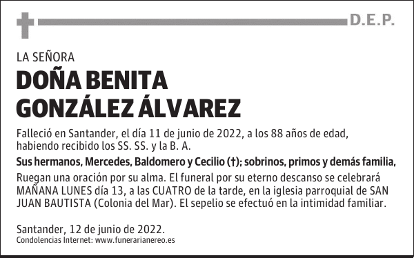 DOÑA BENITA GONZÁLEZ ÁLVAREZ