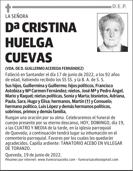 Doña Cristina Huelga Cuevas