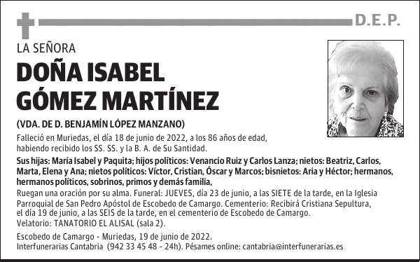 Dª. ISABEL GÓMEZ MARTÍNEZ