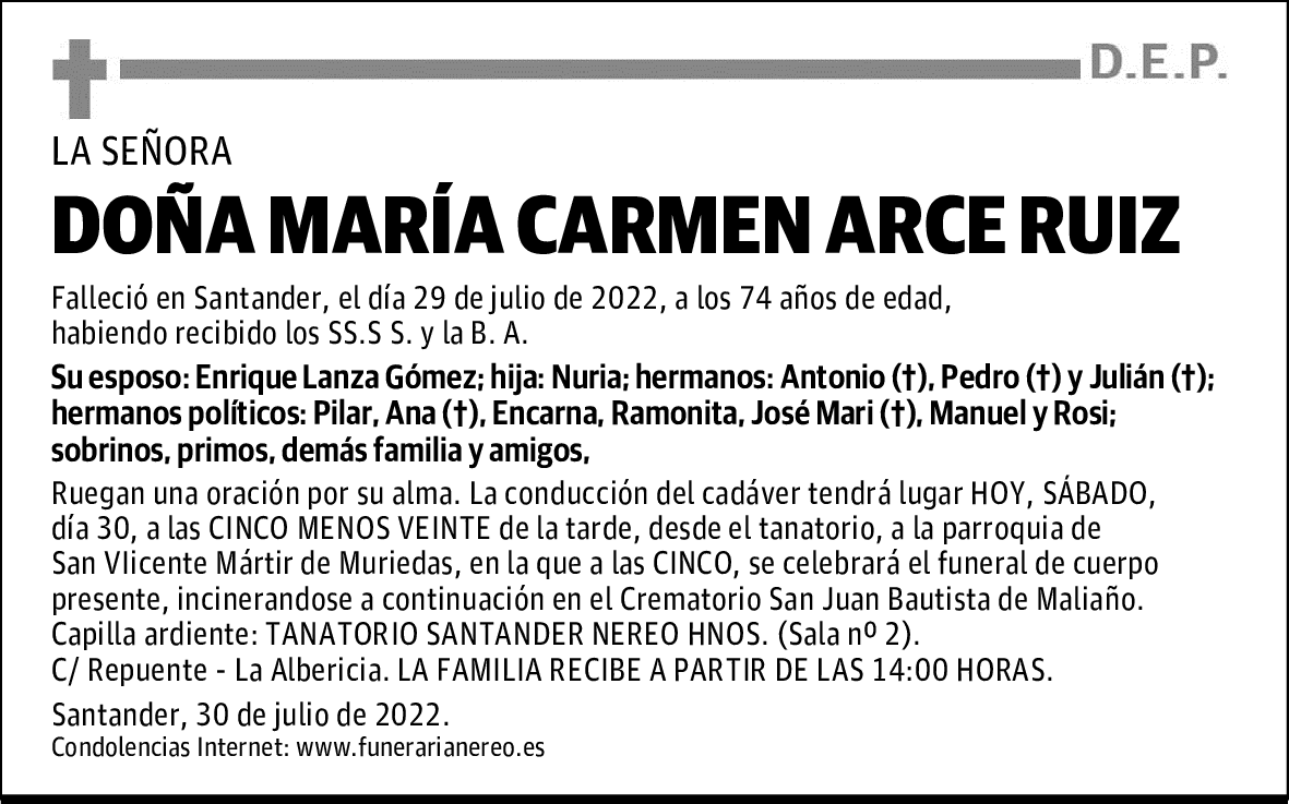 DOÑA MARÍA CARMEN ARCE RUIZ