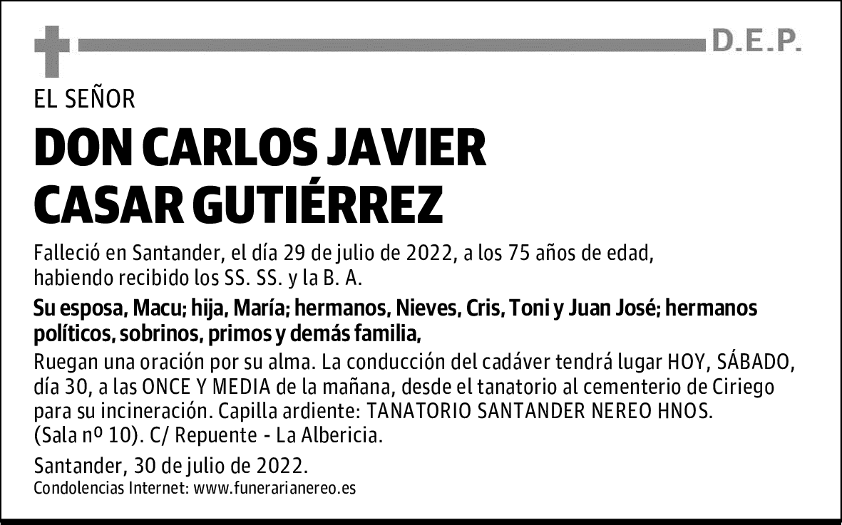 DON CARLOS JAVIER CASAR GUTIÉRREZ