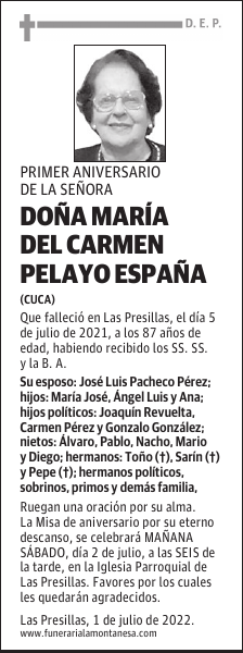 DOÑA MARÍA DEL CARMEN PELAYO ESPAÑA