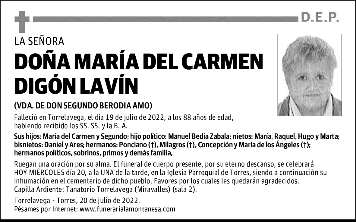DOÑA MARÍA DEL CARMEN DIGÓN LAVÍN