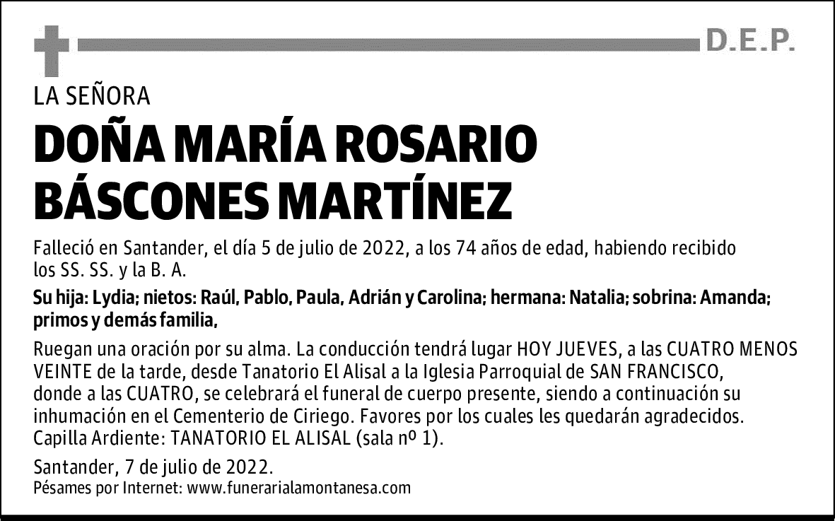 DOÑA MARÍA ROSARIO BÁSCONES MARTÍNEZ