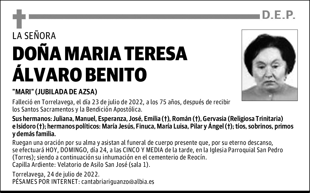 DOÑA MARIA TERESA ÁLVARO BENITO