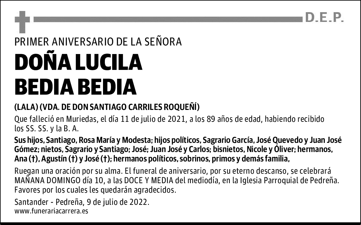 DOÑA LUCILA BEDIA BEDIA
