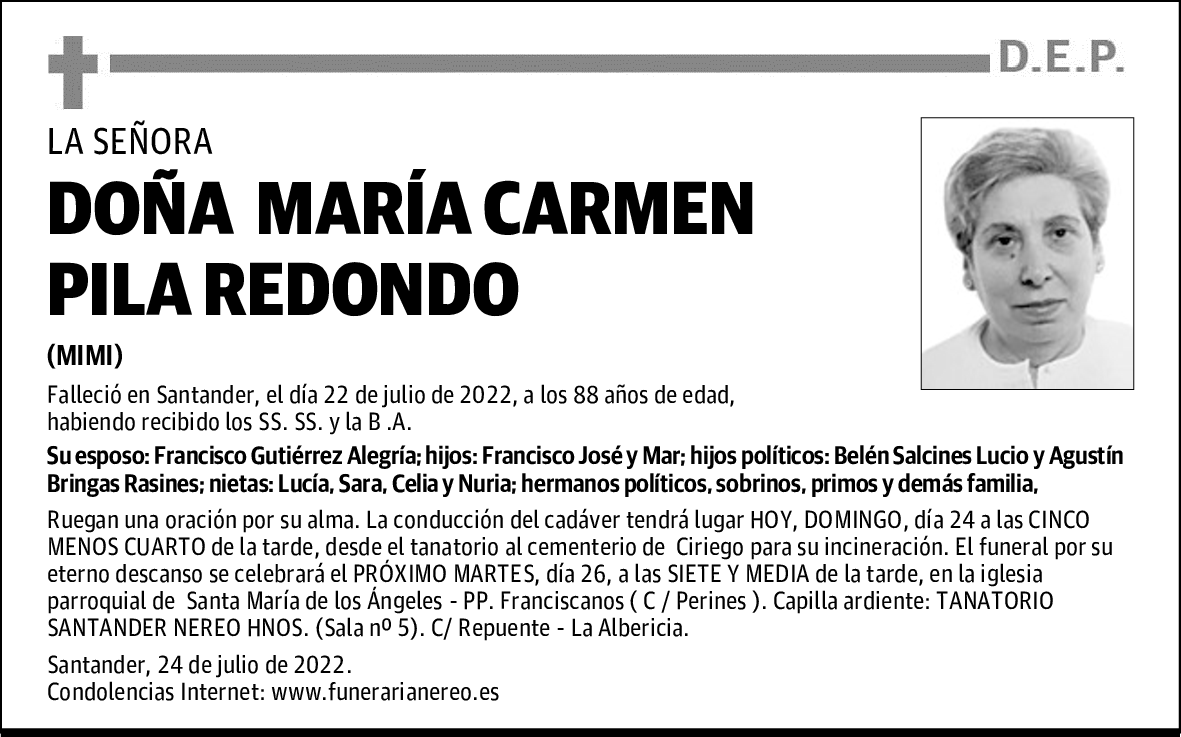 DOÑA  MARÍA CARMEN PILA REDONDO