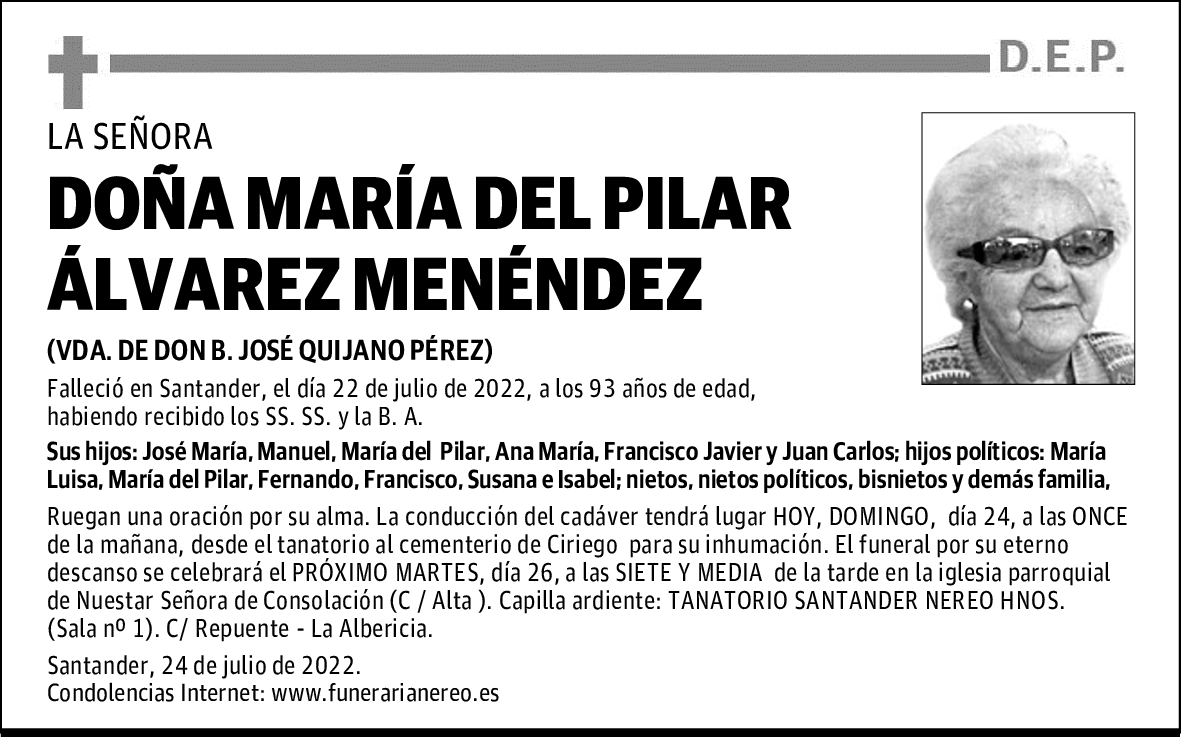 DOÑA  MARÍA DEL PILAR  ÁLVAREZ MENÉNDEZ