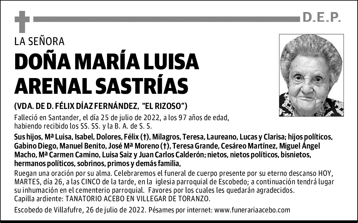 Doña. Mª Luisa Arenal Sastrías