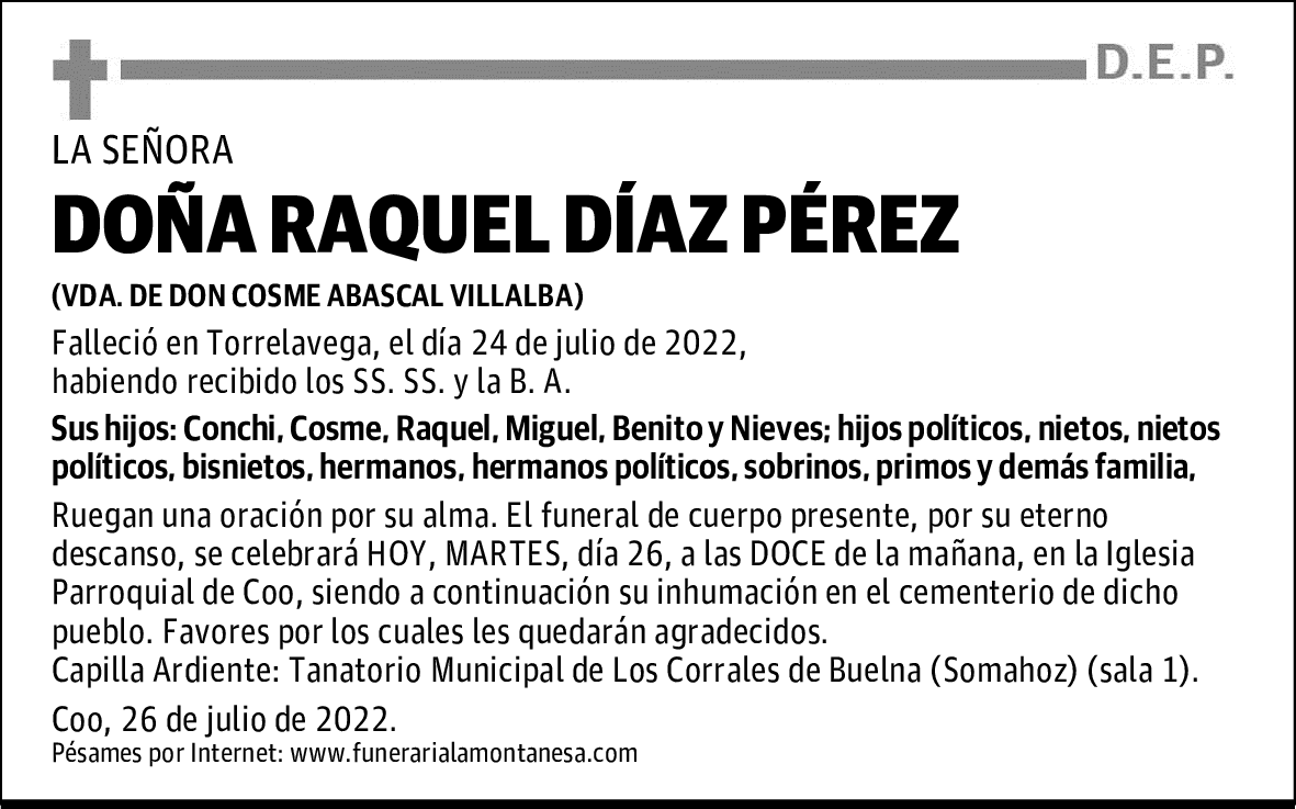 DOÑA RAQUEL DÍAZ PÉREZ