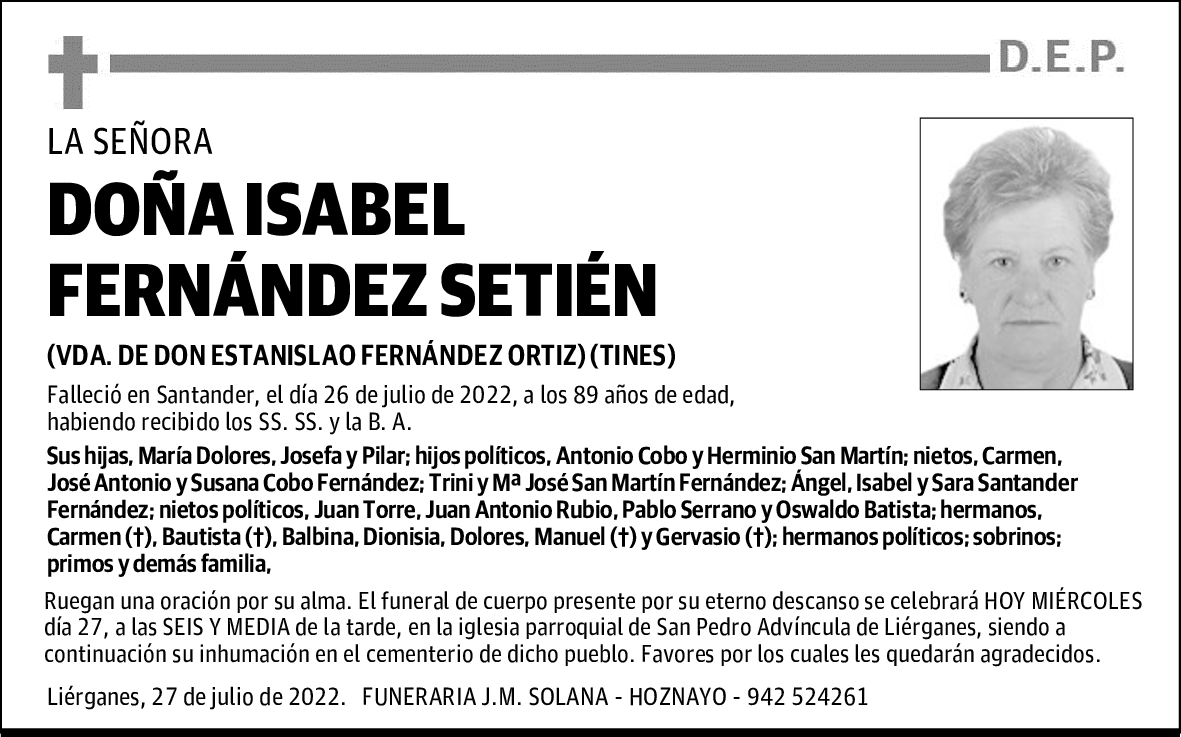 DOÑA ISABEL FERNÁNDEZ SETIÉN