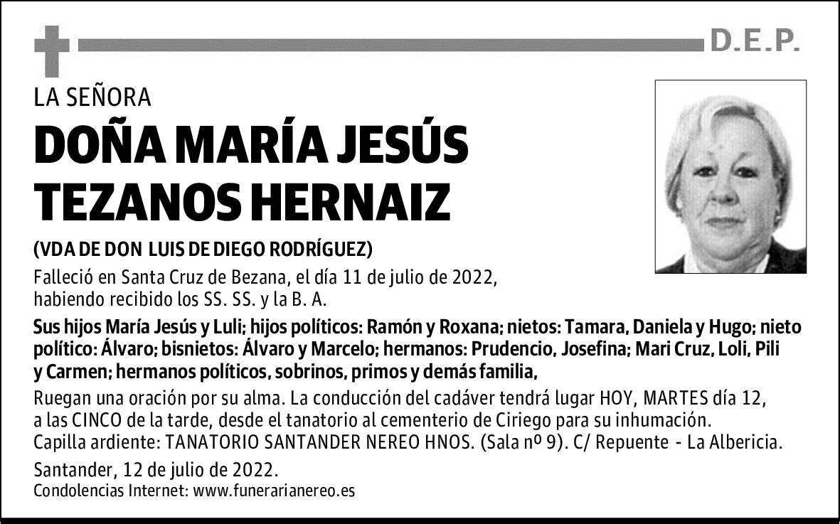 DOÑA  MARÍA JESÚS TEZANOS HERNAIZ