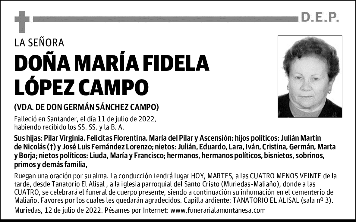 DOÑA MARÍA FIDELA LÓPEZ CAMPO