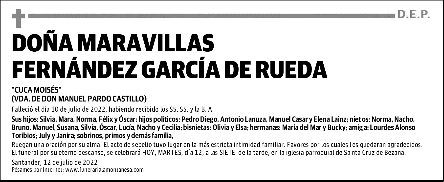 DOÑA MARAVILLAS FERNÁNDEZ GARCÍA DE RUEDA