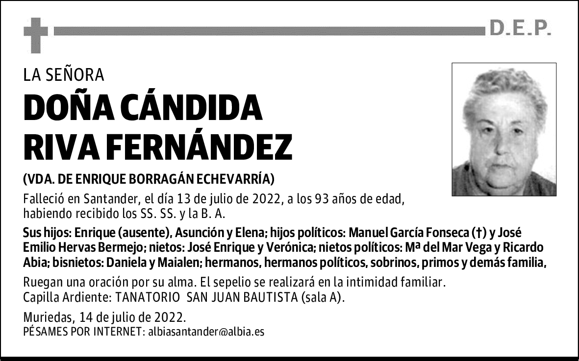 DOÑA CÁNDIDA RIVA FERNÁNDEZ