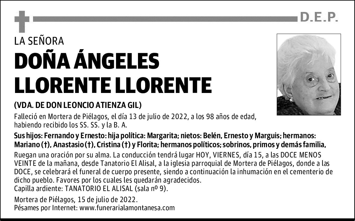 DOÑA ÁNGELES LLORENTE LLORENTE