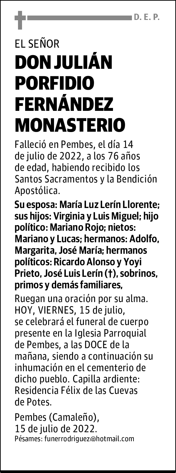 DON JULIÁN PORFIDIO FERNÁNDEZ MONASTERIO