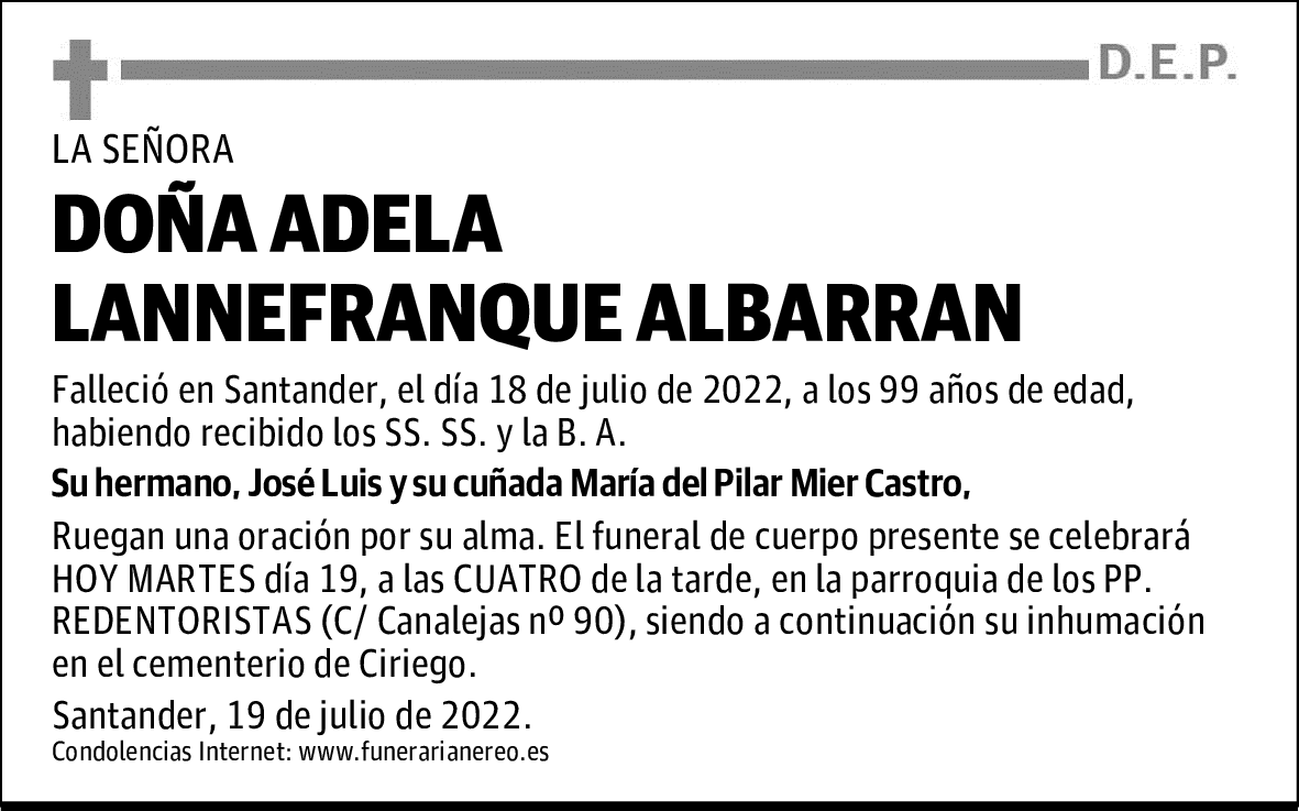 DOÑA ADELA LANNEFRANQUE ALBARRAN