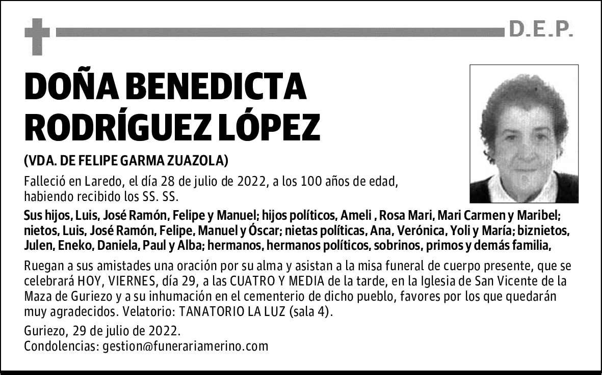 DOÑA BENEDICTA RODRÍGUEZ LÓPEZ