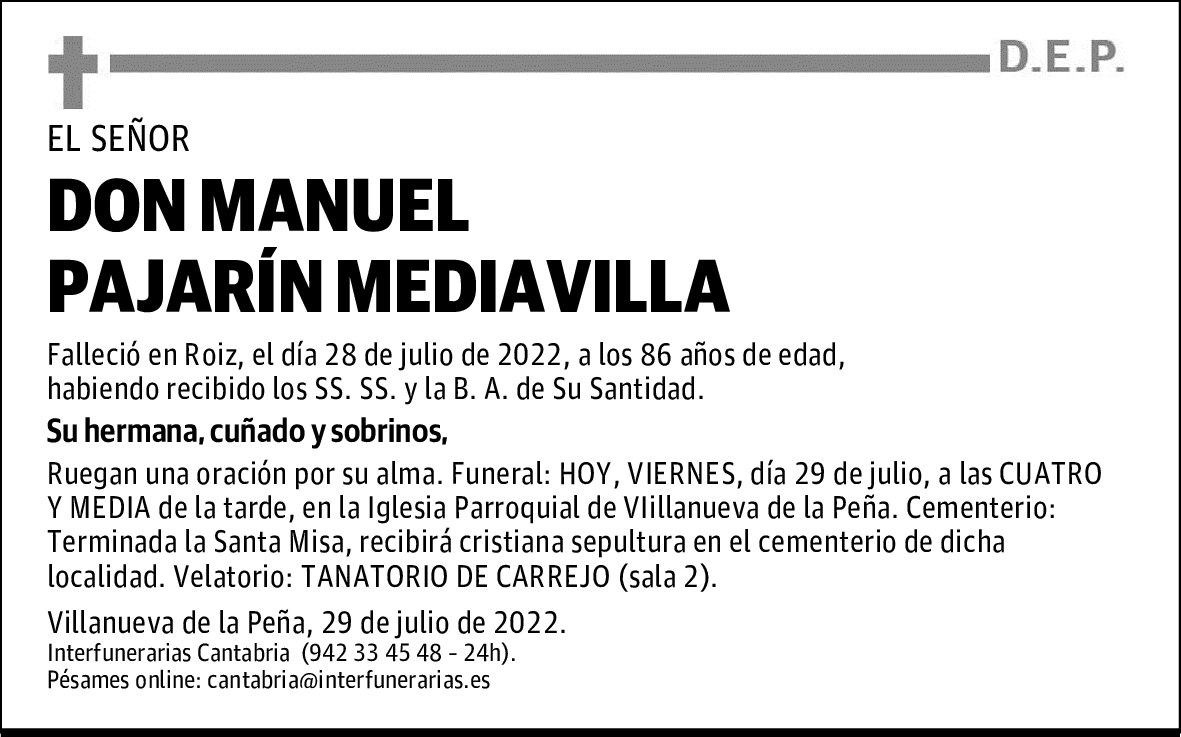 D. MANUEL PAJARÍN MEDIAVILLA