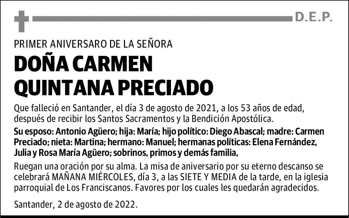 DOÑA CARMEN QUINTANA PRECIADO