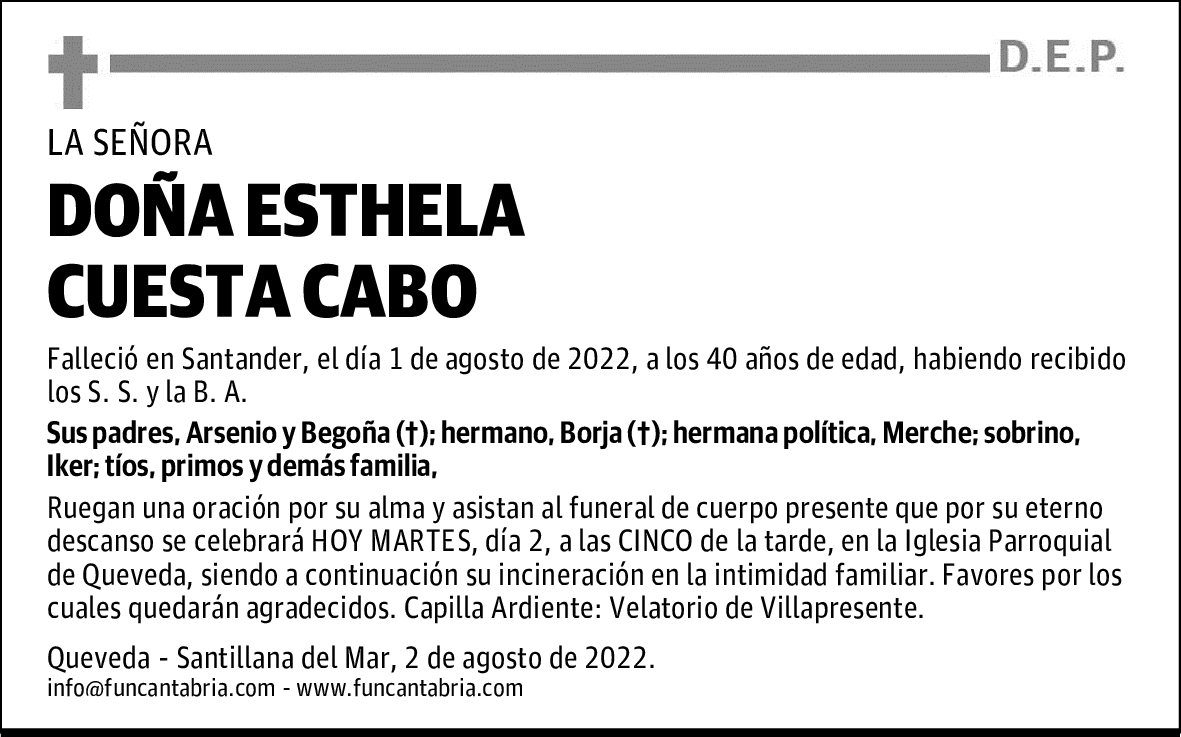 DOÑA ESTHELA CUESTA CABO