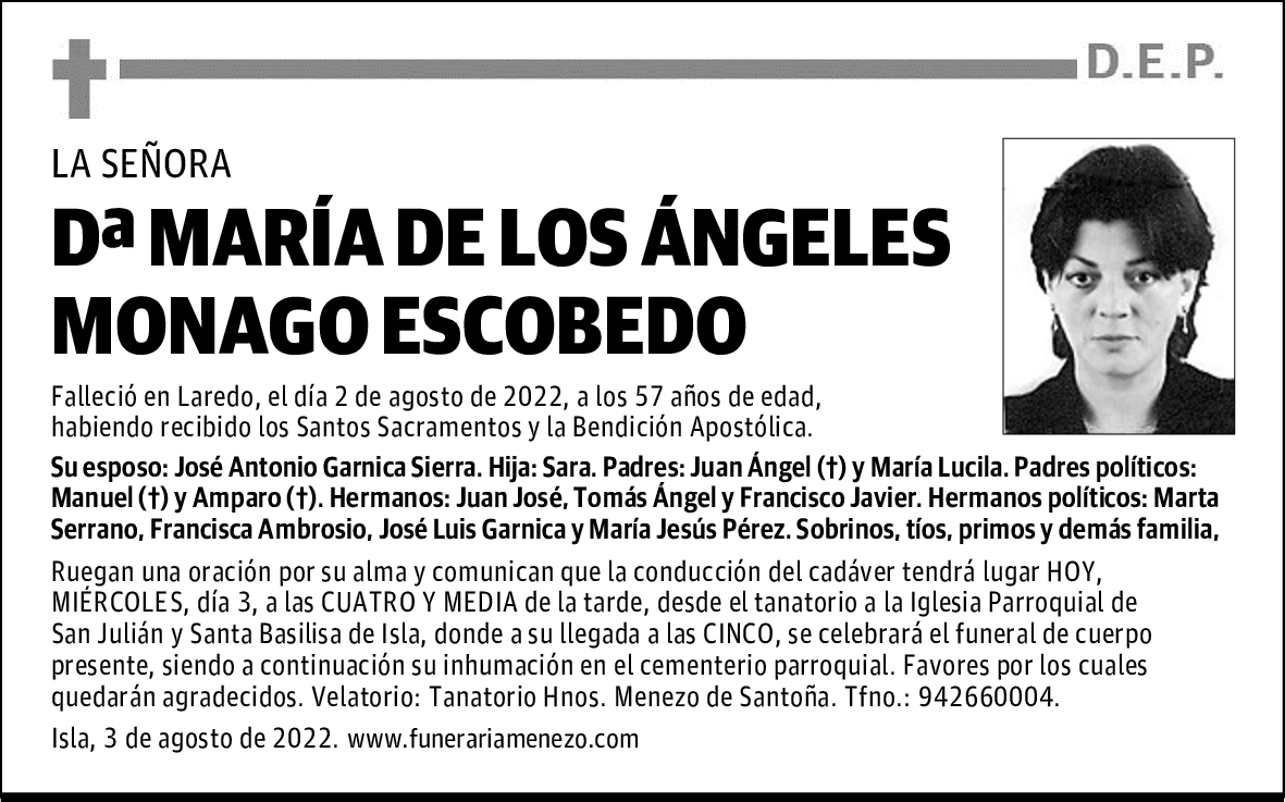 DOÑA MARÍA DE LOS ÁNGELES MONAGO ESCOBEDO