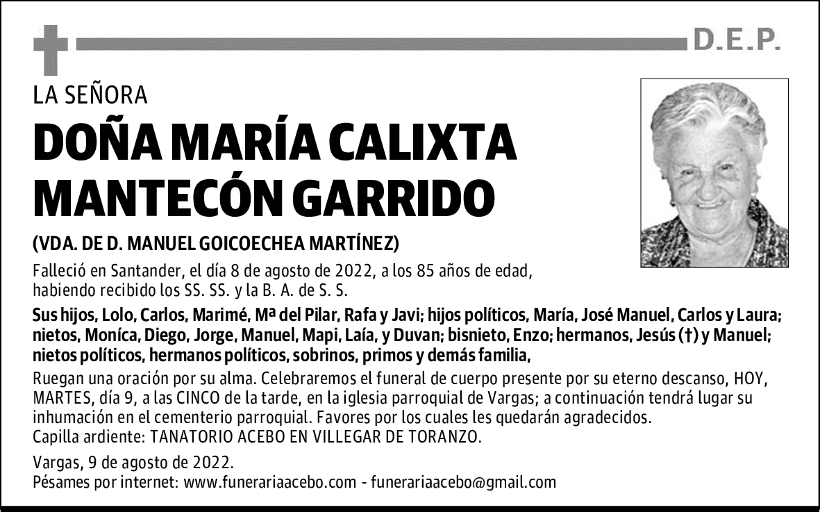 DOÑA MARÍA CALIXTA MANTECÓN GARRIDO